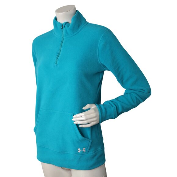 Under Armour 1/4 Zip Blue Fleece Pullover Top Outdoors Gorpcore Mock Neck Warm - Picture 2 of 11